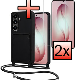 NoXx NoXx Samsung Galaxy S26 Plus Hoesje Pashouder met Koord Met 2x Screenprotector - Zwart