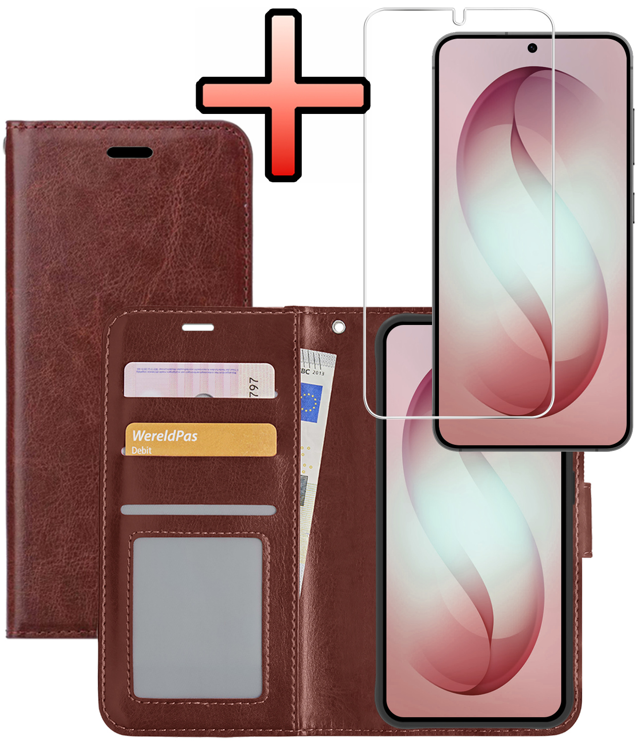 NoXx NoXx Samsung Galaxy S26 Plus Hoesje Bookcase Met Screenprotector - Bruin