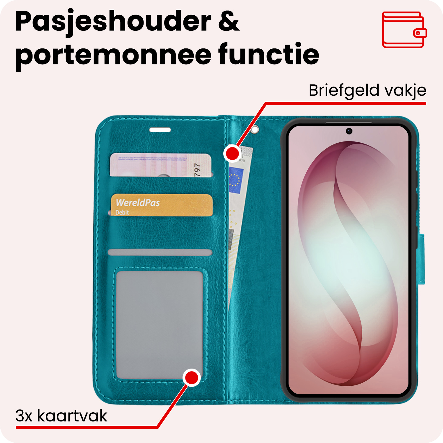 NoXx NoXx Samsung Galaxy S26 Plus Hoesje Bookcase Met Screenprotector - Turquoise
