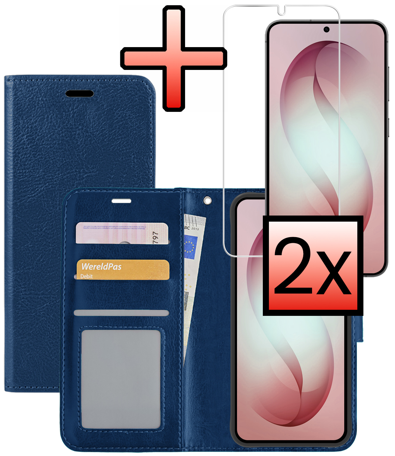 NoXx NoXx Samsung Galaxy S26 Plus Hoesje Bookcase Met 2x Screenprotector - Donkerblauw