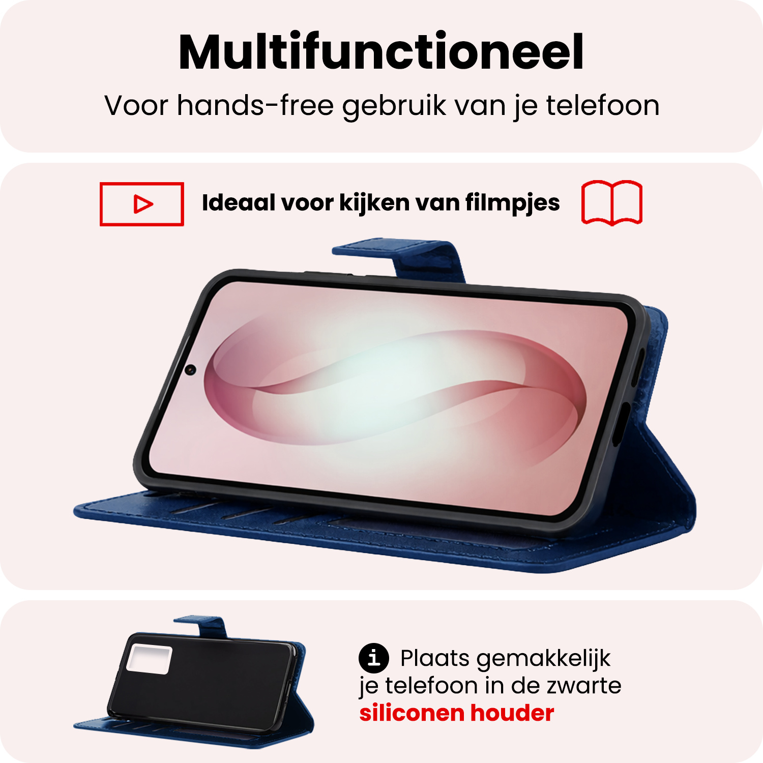 NoXx NoXx Samsung Galaxy S26 Plus Hoesje Bookcase Met 2x Screenprotector - Donkerblauw