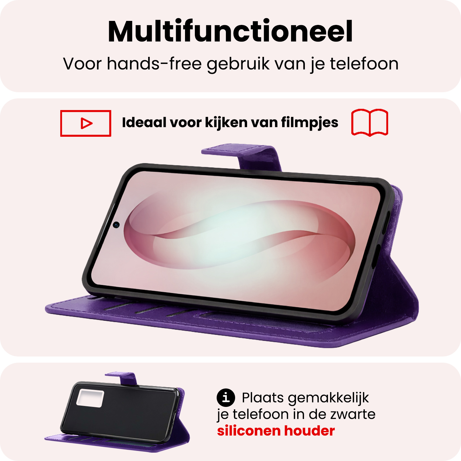 NoXx NoXx Samsung Galaxy S26 Plus Hoesje Bookcase Met 2x Screenprotector - Paars