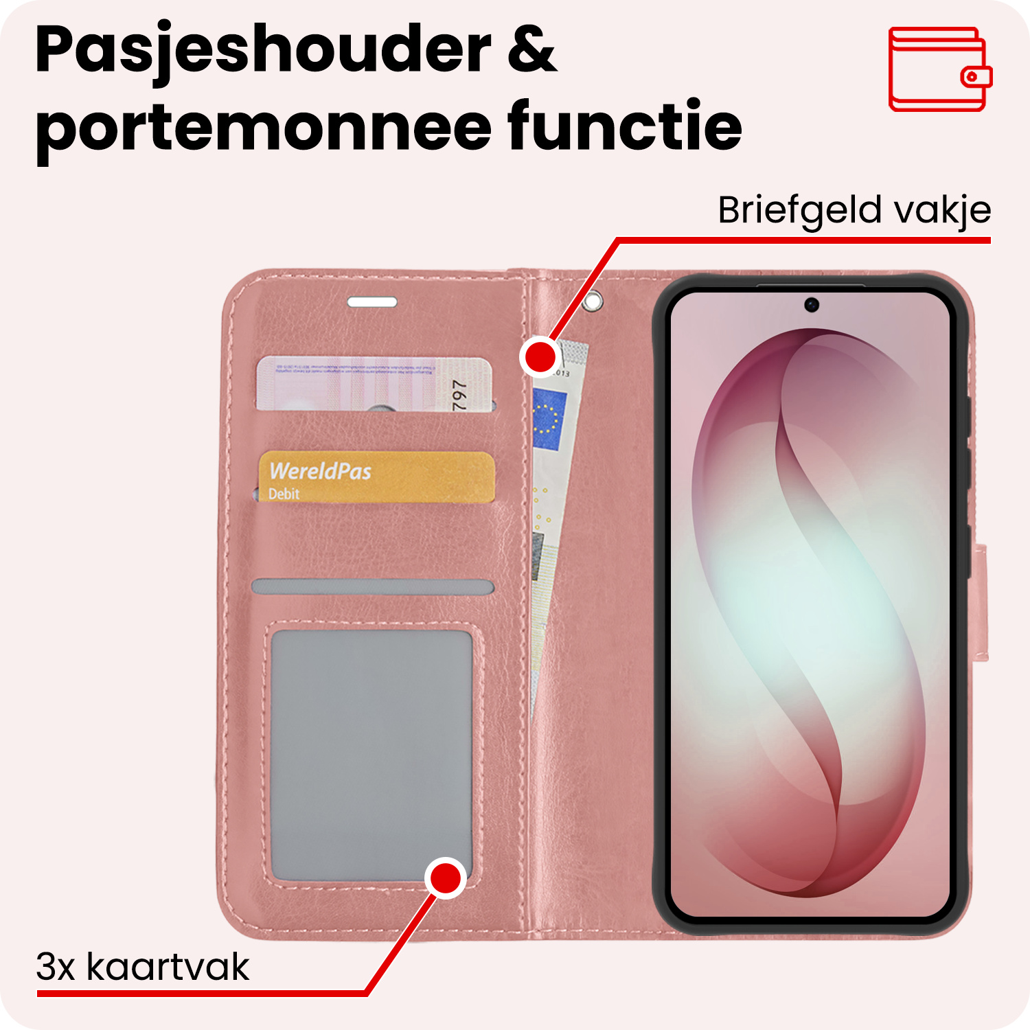 NoXx NoXx Samsung Galaxy S26 Plus Hoesje Bookcase Met 2x Screenprotector - Rose Goud