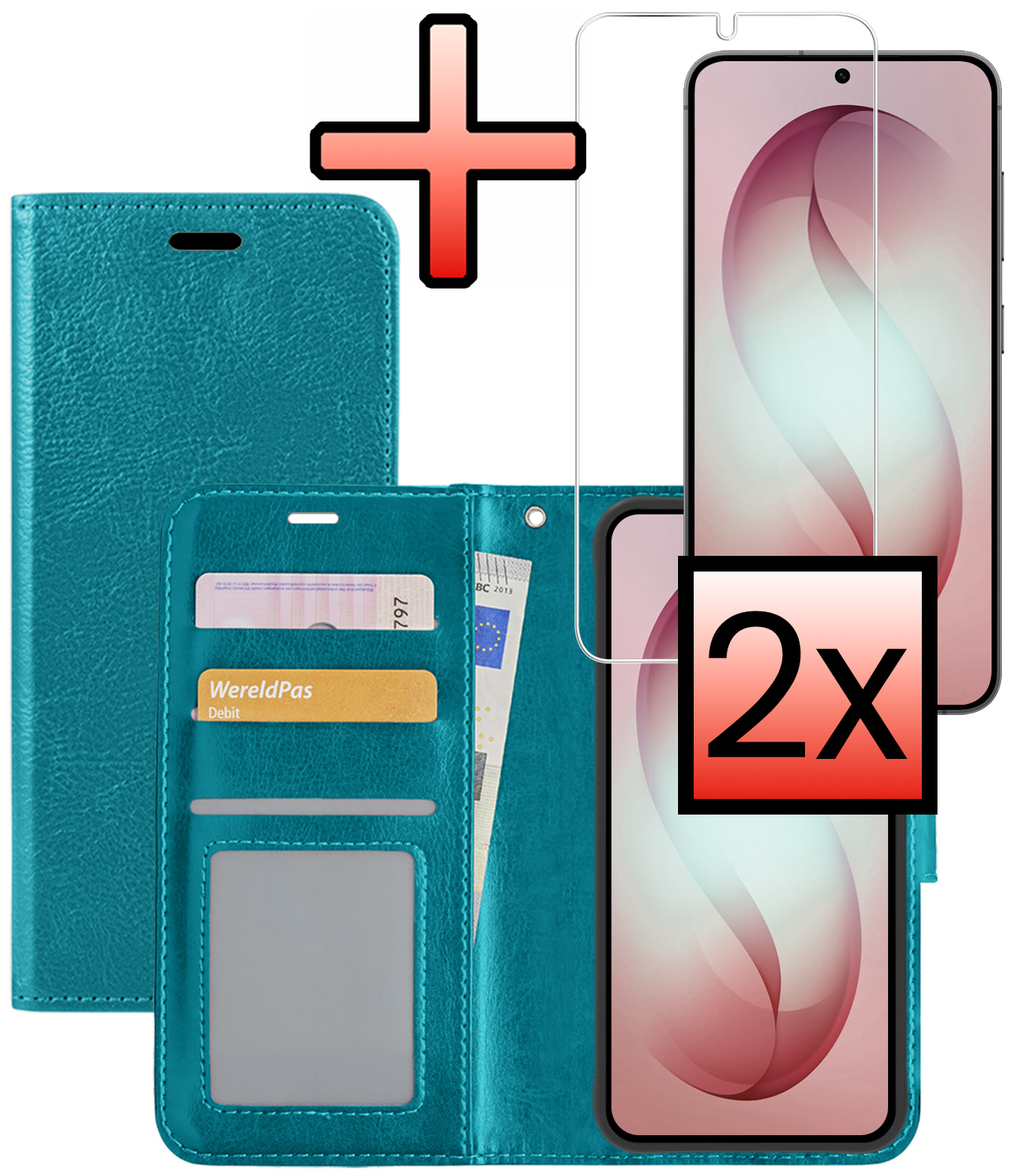 NoXx NoXx Samsung Galaxy S26 Plus Hoesje Bookcase Met 2x Screenprotector - Turquoise