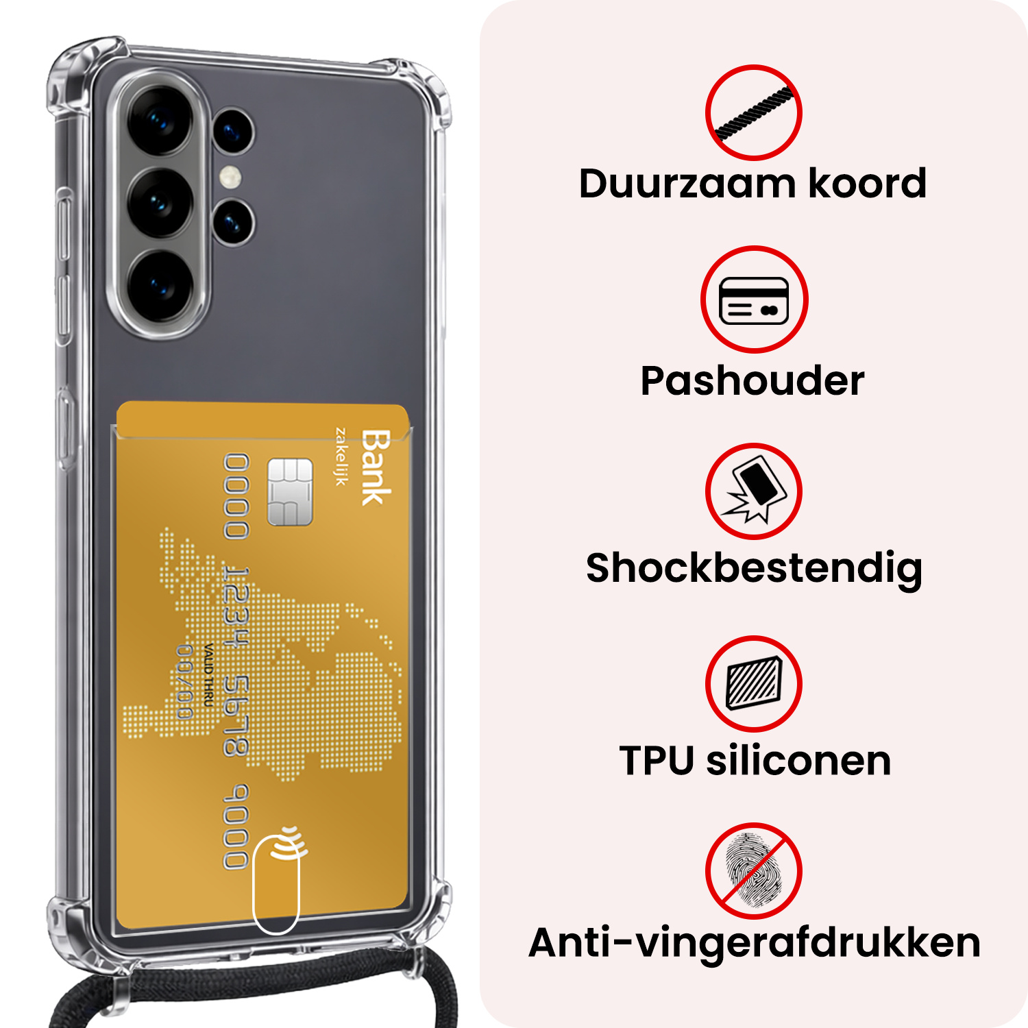 NoXx NoXx Samsung Galaxy S26 Ultra Hoesje Pashouder met Koord