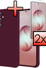 NoXx NoXx Samsung Galaxy S26 Ultra Hoesje Siliconen Met 2x Screenprotector - Aubergine