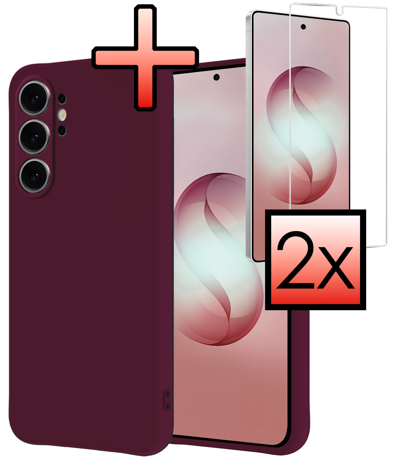 NoXx NoXx Samsung Galaxy S26 Ultra Hoesje Siliconen Met 2x Screenprotector - Aubergine