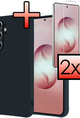 NoXx NoXx Samsung Galaxy S26 Ultra Hoesje Siliconen Met 2x Screenprotector - Donkerblauw