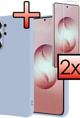 NoXx NoXx Samsung Galaxy S26 Ultra Hoesje Siliconen Met 2x Screenprotector - Lichtblauw