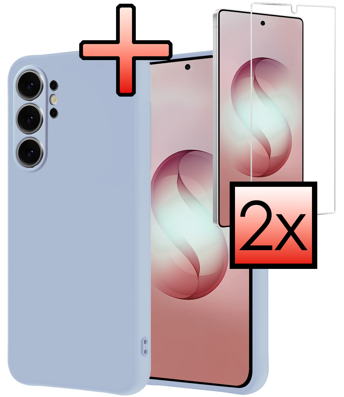 NoXx NoXx Samsung Galaxy S26 Ultra Hoesje Siliconen Met 2x Screenprotector - Lichtblauw