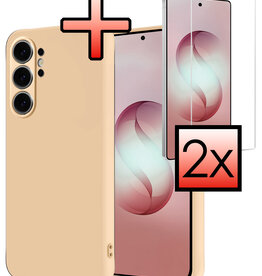 NoXx NoXx Samsung Galaxy S26 Ultra Hoesje Siliconen Met 2x Screenprotector - Zand