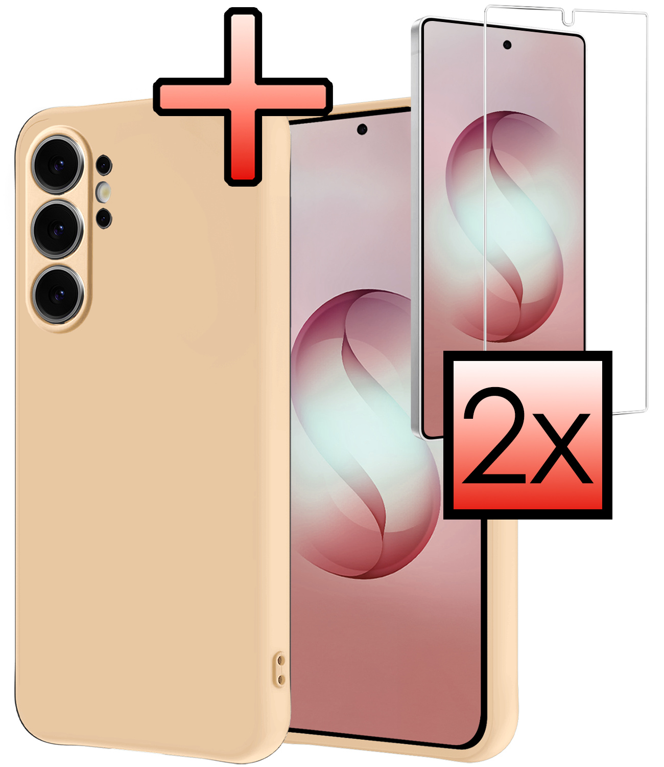 NoXx NoXx Samsung Galaxy S26 Ultra Hoesje Siliconen Met 2x Screenprotector - Zand