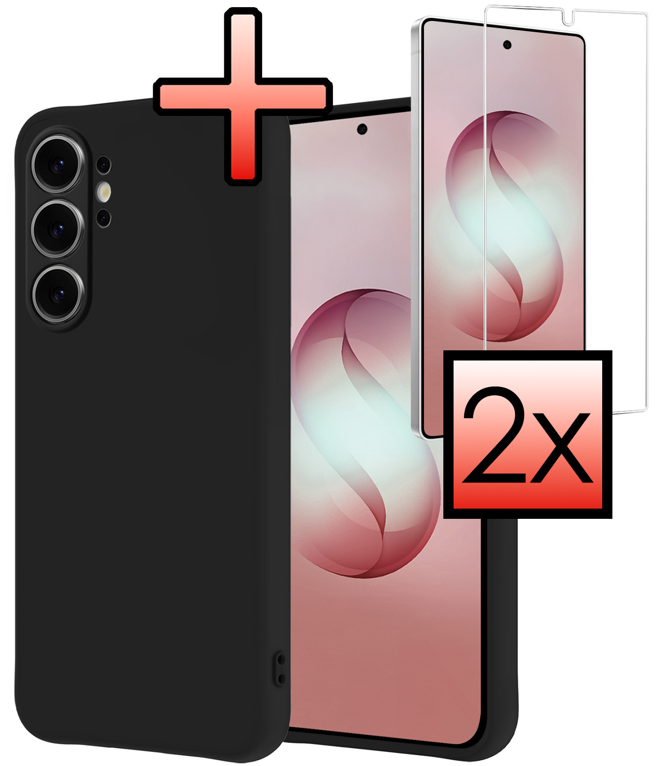 NoXx NoXx Samsung Galaxy S26 Ultra Hoesje Siliconen Met 2x Screenprotector - Zwart