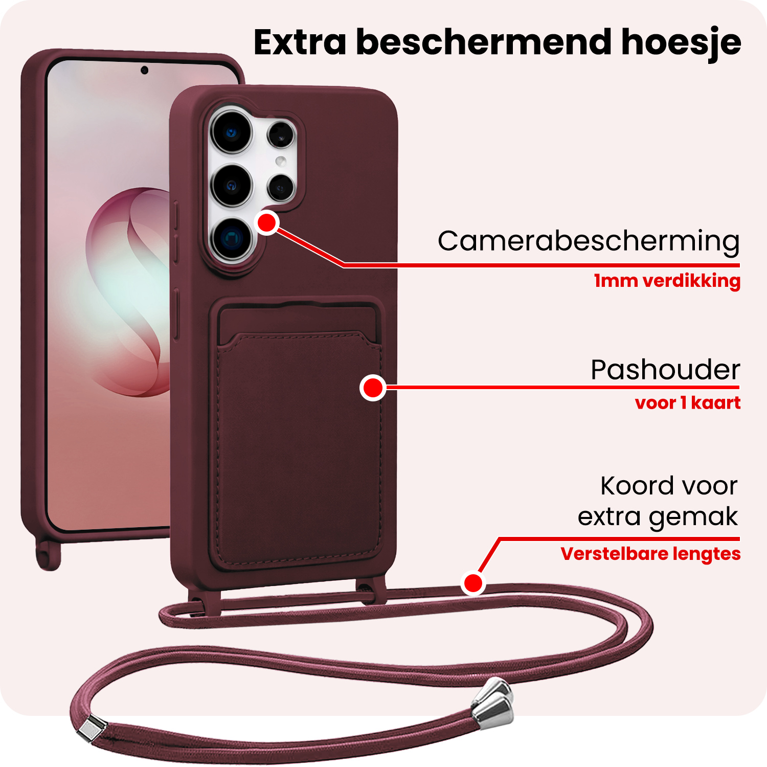 NoXx NoXx Samsung Galaxy S26 Ultra Hoesje Pashouder met Koord - Aubergine