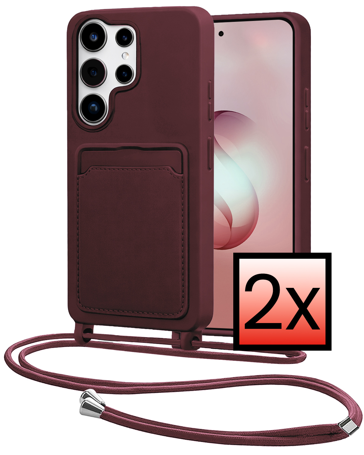 NoXx NoXx Samsung Galaxy S26 Ultra Hoesje Pashouder met Koord - Aubergine - 2 PACK