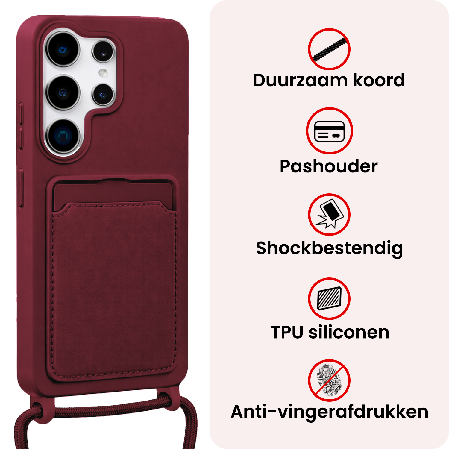 NoXx NoXx Samsung Galaxy S26 Ultra Hoesje Pashouder met Koord - Aubergine - 2 PACK