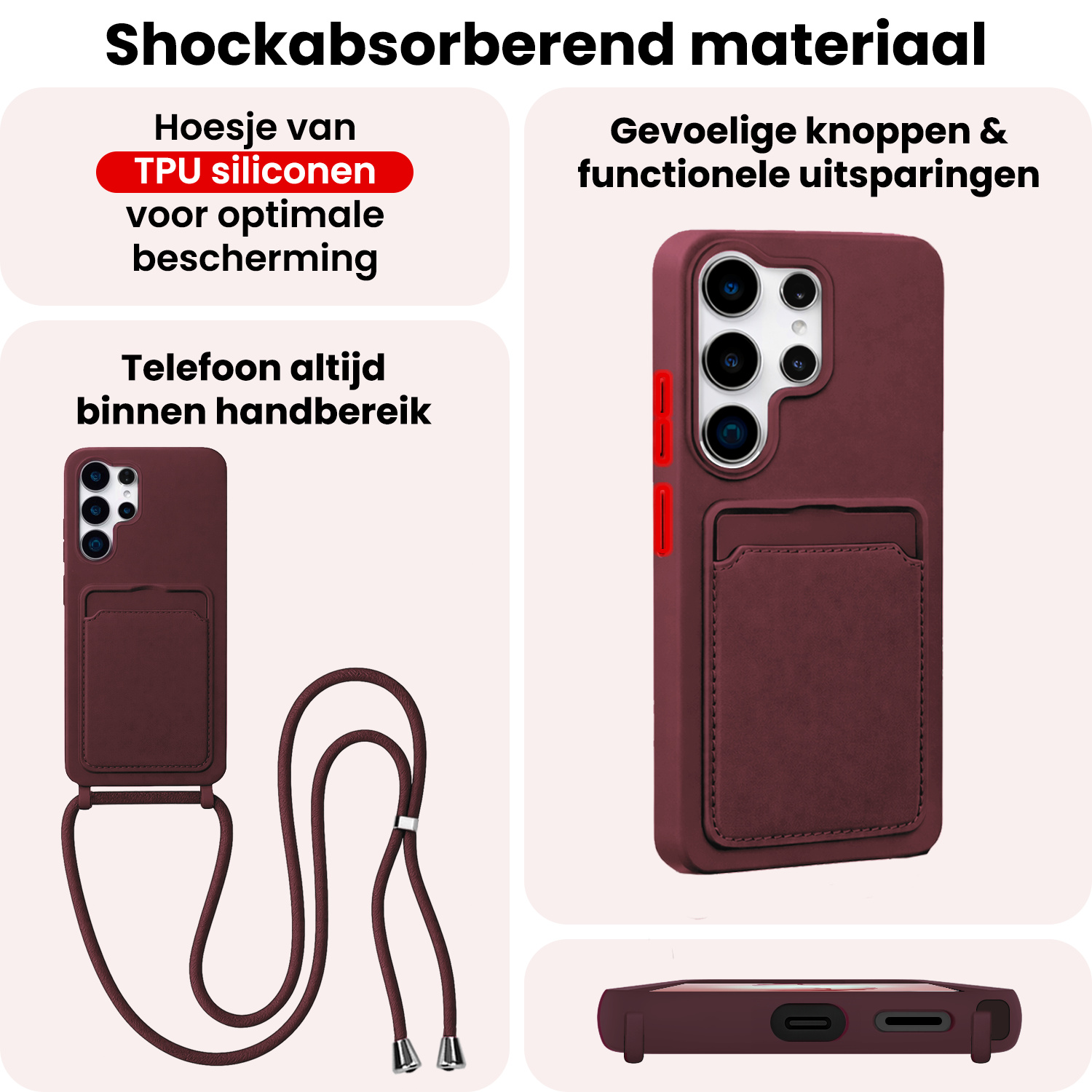 NoXx NoXx Samsung Galaxy S26 Ultra Hoesje Pashouder met Koord - Aubergine - 2 PACK