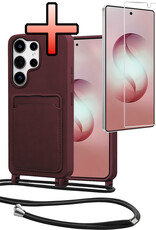 NoXx NoXx Samsung Galaxy S26 Ultra Hoesje Pashouder met Koord Met Screenprotector - Aubergine