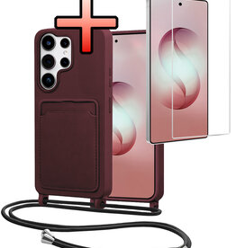 NoXx NoXx Samsung Galaxy S26 Ultra Hoesje Pashouder met Koord Met Screenprotector - Aubergine