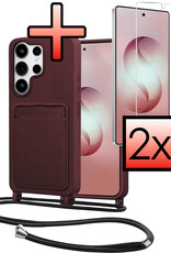 NoXx NoXx Samsung Galaxy S26 Ultra Hoesje Pashouder met Koord Met 2x Screenprotector - Aubergine