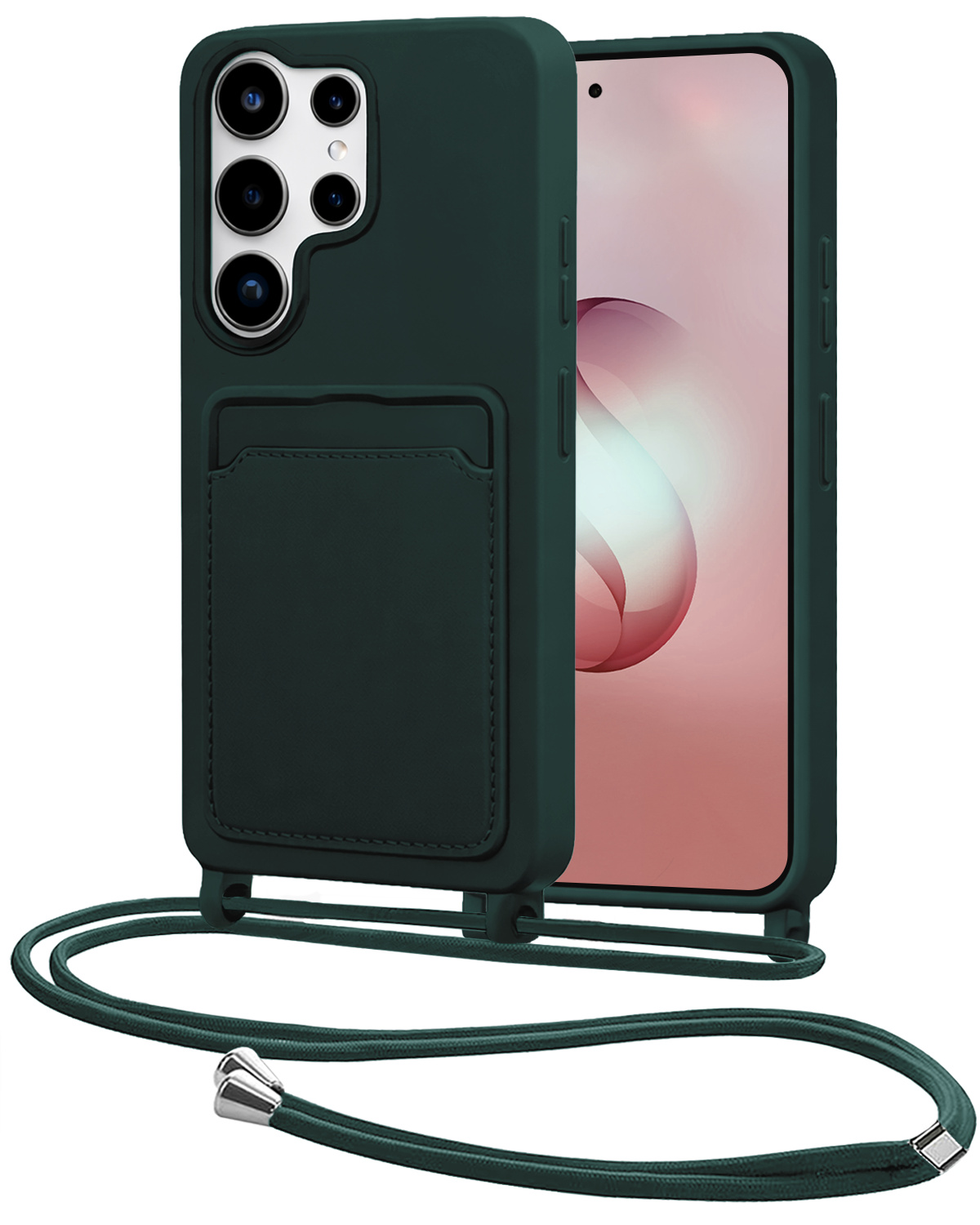 NoXx NoXx Samsung Galaxy S26 Ultra Hoesje Pashouder met Koord - Donkergroen