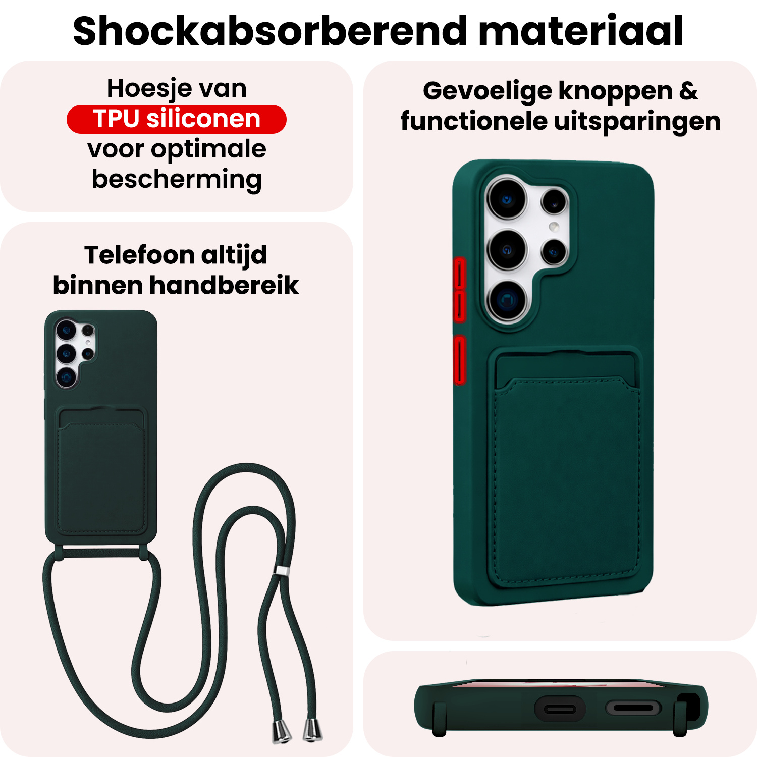 NoXx NoXx Samsung Galaxy S26 Ultra Hoesje Pashouder met Koord - Donkergroen