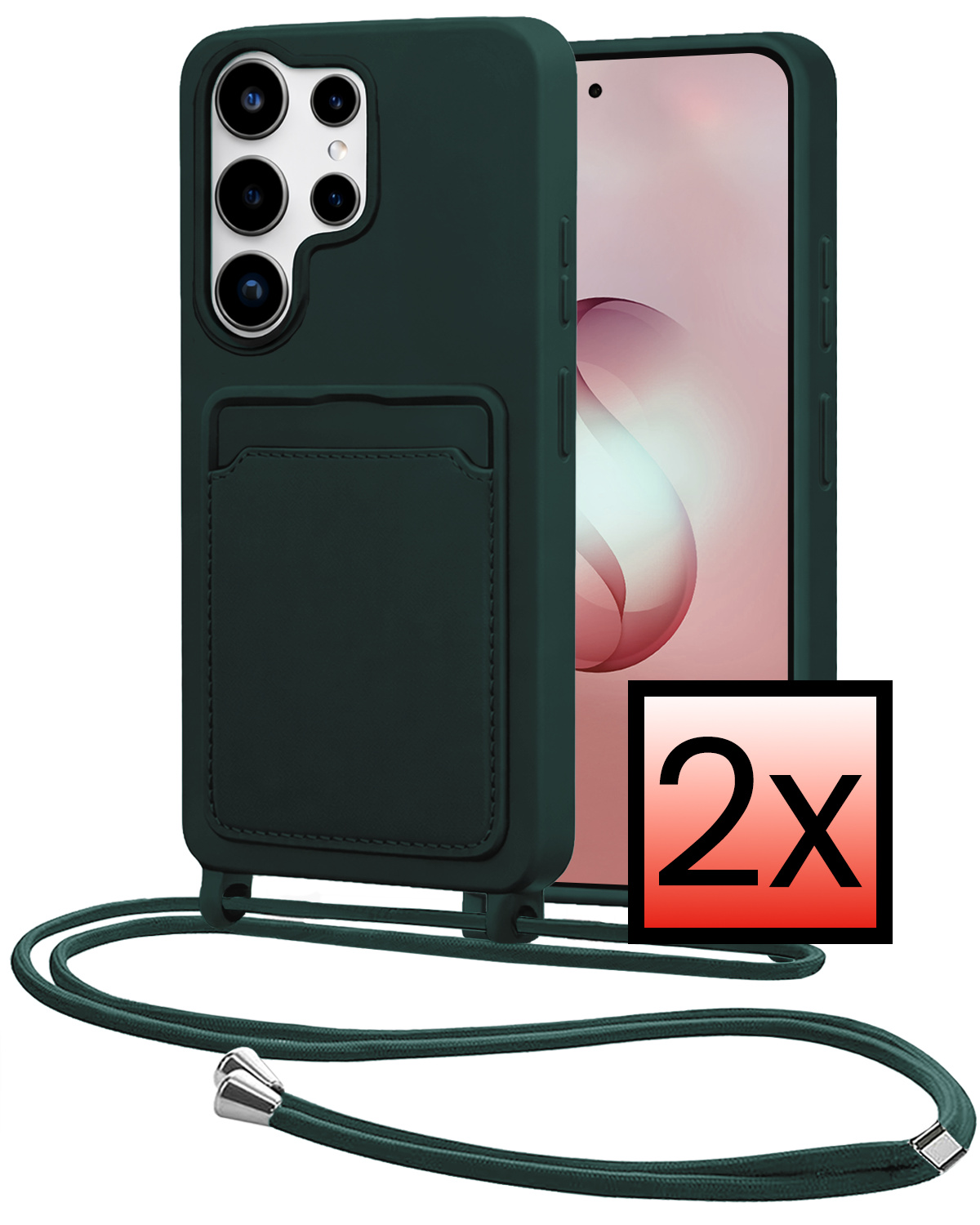 NoXx NoXx Samsung Galaxy S26 Ultra Hoesje Pashouder met Koord - Donkergroen - 2 PACK