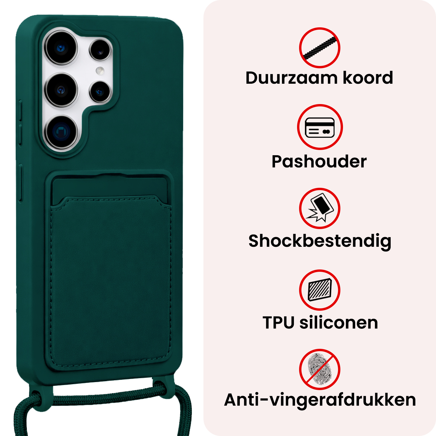 NoXx NoXx Samsung Galaxy S26 Ultra Hoesje Pashouder met Koord - Donkergroen - 2 PACK