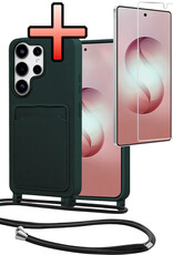 NoXx NoXx Samsung Galaxy S26 Ultra Hoesje Pashouder met Koord Met Screenprotector - Donkergroen