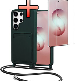NoXx NoXx Samsung Galaxy S26 Ultra Hoesje Pashouder met Koord Met Screenprotector - Donkergroen