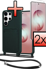 NoXx NoXx Samsung Galaxy S26 Ultra Hoesje Pashouder met Koord Met 2x Screenprotector - Donkergroen