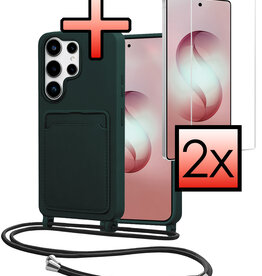 NoXx NoXx Samsung Galaxy S26 Ultra Hoesje Pashouder met Koord Met 2x Screenprotector - Donkergroen