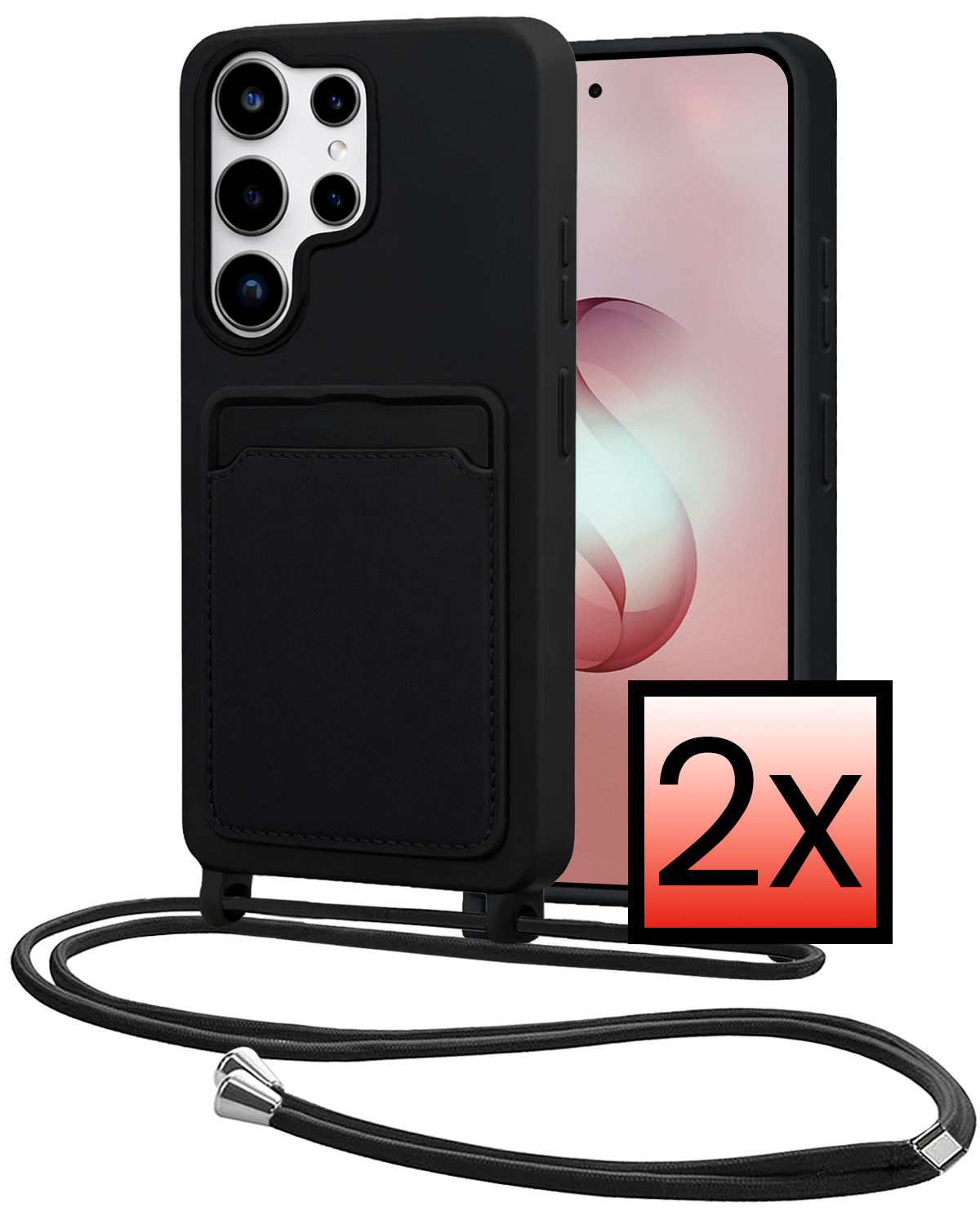 NoXx NoXx Samsung Galaxy S26 Ultra Hoesje Pashouder met Koord - Zwart - 2 PACK