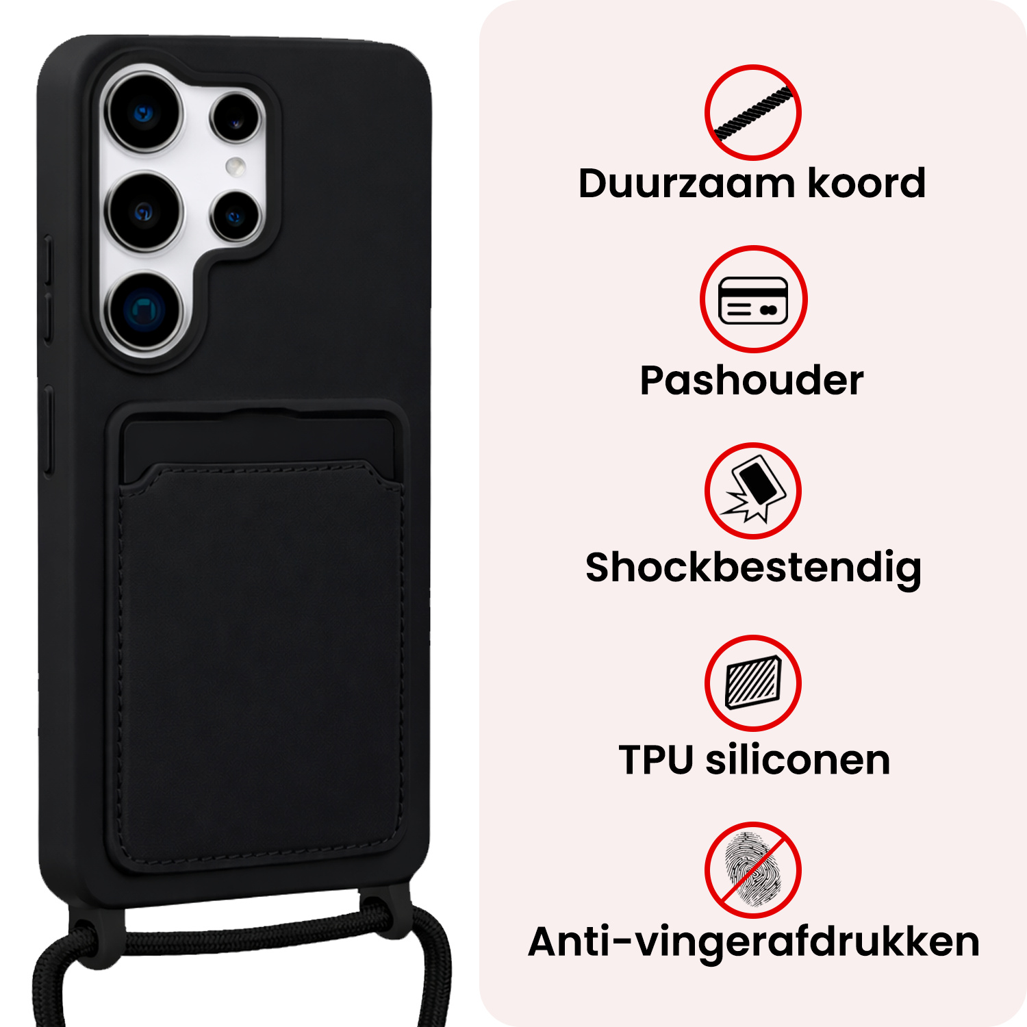 NoXx NoXx Samsung Galaxy S26 Ultra Hoesje Pashouder met Koord - Zwart - 2 PACK