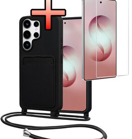 NoXx NoXx Samsung Galaxy S26 Ultra Hoesje Pashouder met Koord Met Screenprotector - Zwart