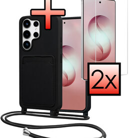 NoXx NoXx Samsung Galaxy S26 Ultra Hoesje Pashouder met Koord Met 2x Screenprotector - Zwart