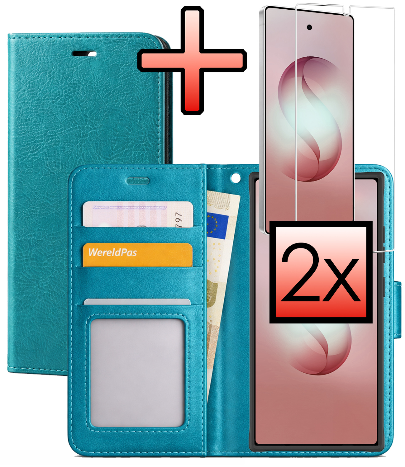 NoXx NoXx Samsung Galaxy S26 Ultra Hoesje Bookcase Met 2x Screenprotector - Turquoise
