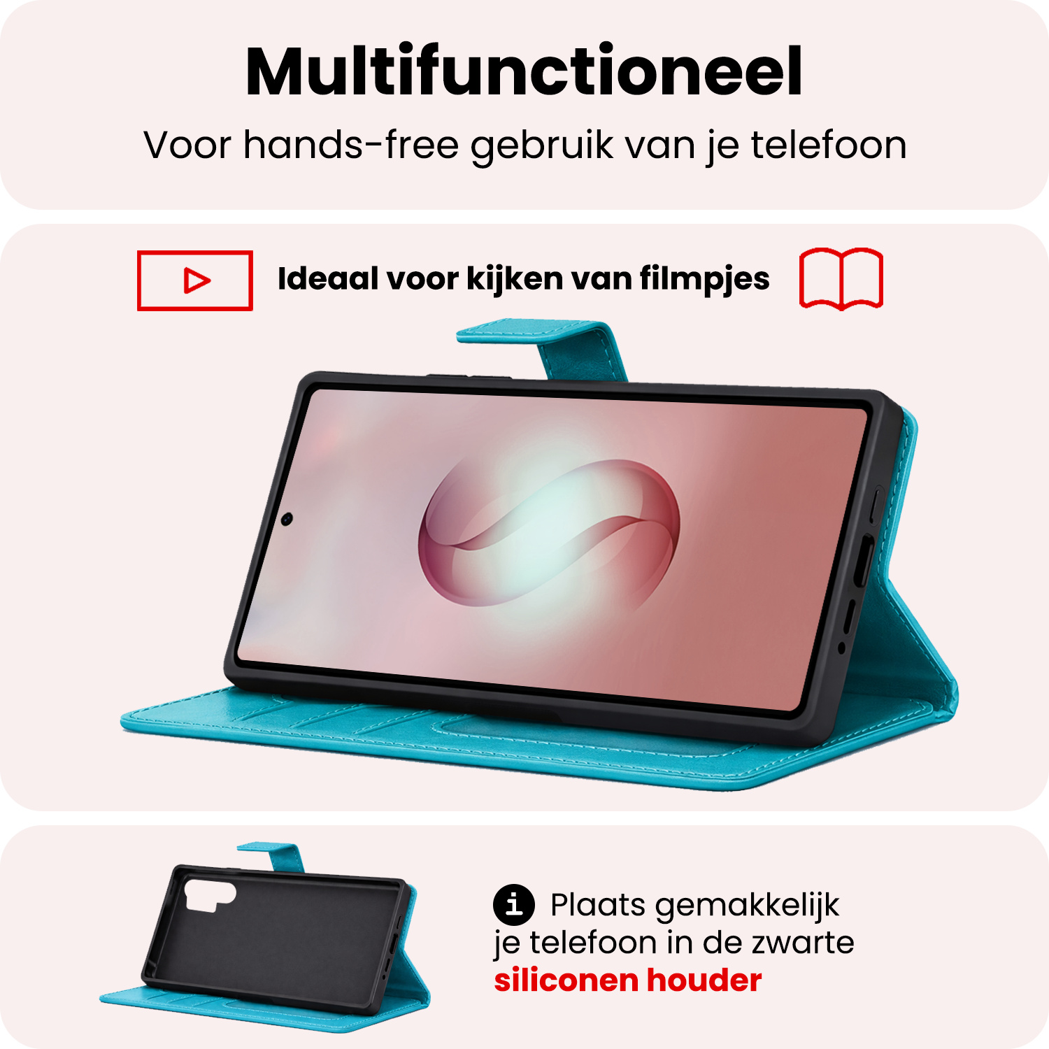 NoXx NoXx Samsung Galaxy S26 Ultra Hoesje Bookcase Met 2x Screenprotector - Turquoise