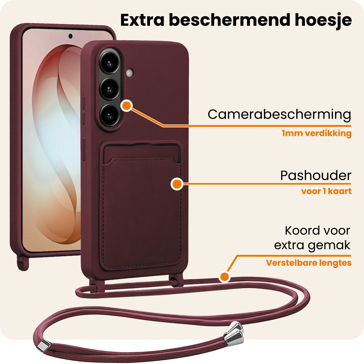 Nomfy Nomfy Samsung Galaxy S26 Hoesje Pashouder met Koord - Aubergine - 2 PACK