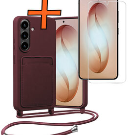 Nomfy Nomfy Samsung Galaxy S26 Hoesje Pashouder met Koord Met Screenprotector - Aubergine