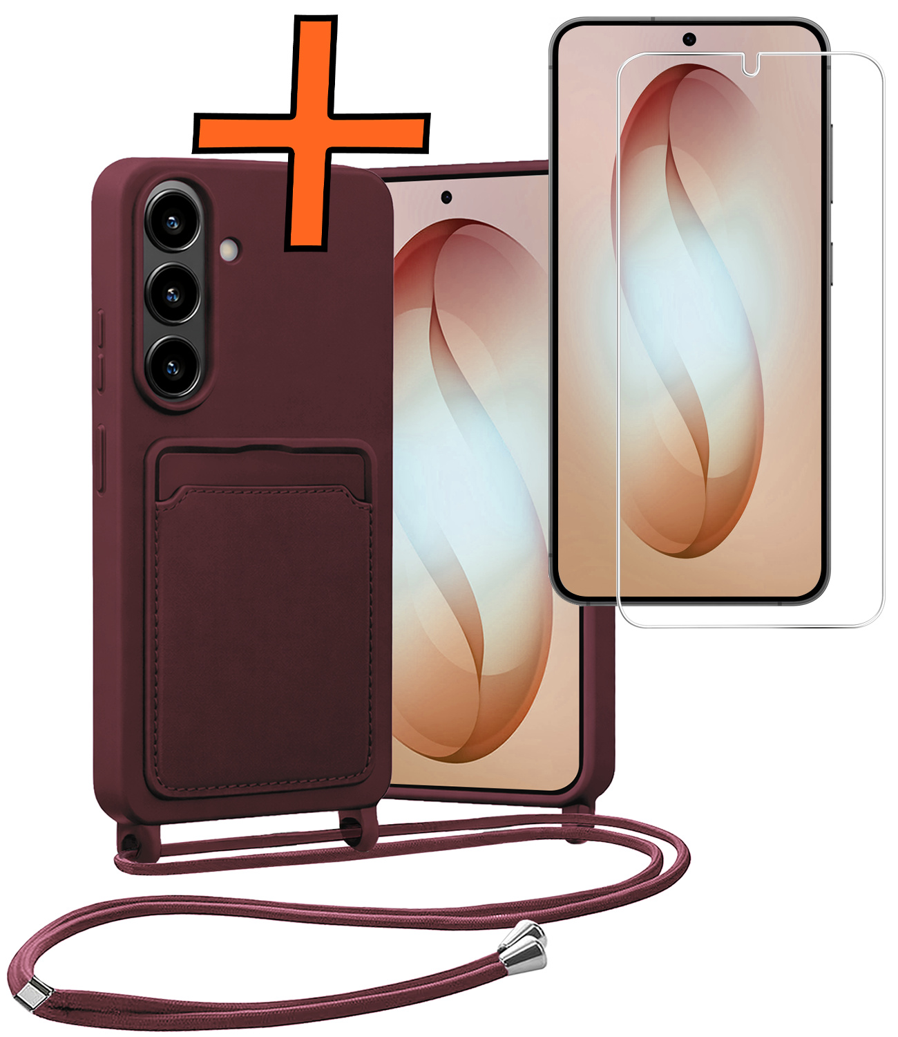 Nomfy Nomfy Samsung Galaxy S26 Hoesje Pashouder met Koord Met Screenprotector - Aubergine