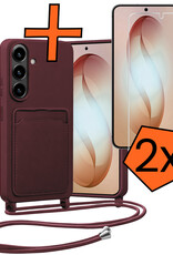 Nomfy Nomfy Samsung Galaxy S26 Hoesje Pashouder met Koord Met 2x Screenprotector - Aubergine