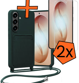 Nomfy Nomfy Samsung Galaxy S26 Hoesje Pashouder met Koord Met 2x Screenprotector - Donkergroen