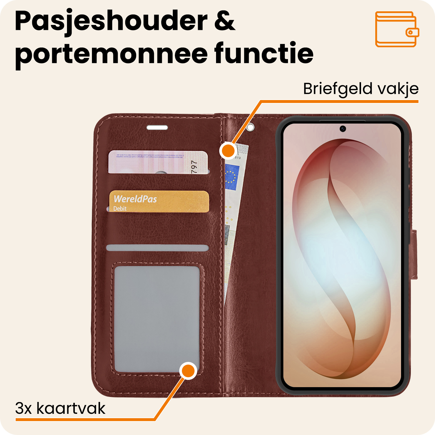 Nomfy Nomfy Samsung Galaxy S26 Hoesje Bookcase Met Screenprotector - Bruin