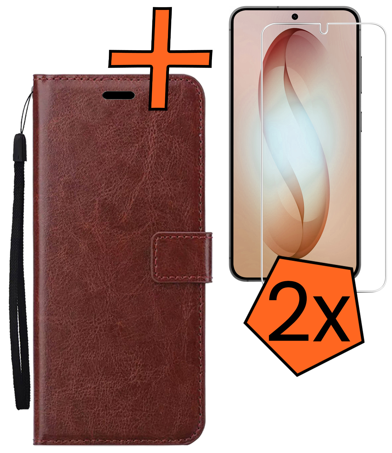 Nomfy Nomfy Samsung Galaxy S26 Hoesje Bookcase Met 2x Screenprotector - Bruin