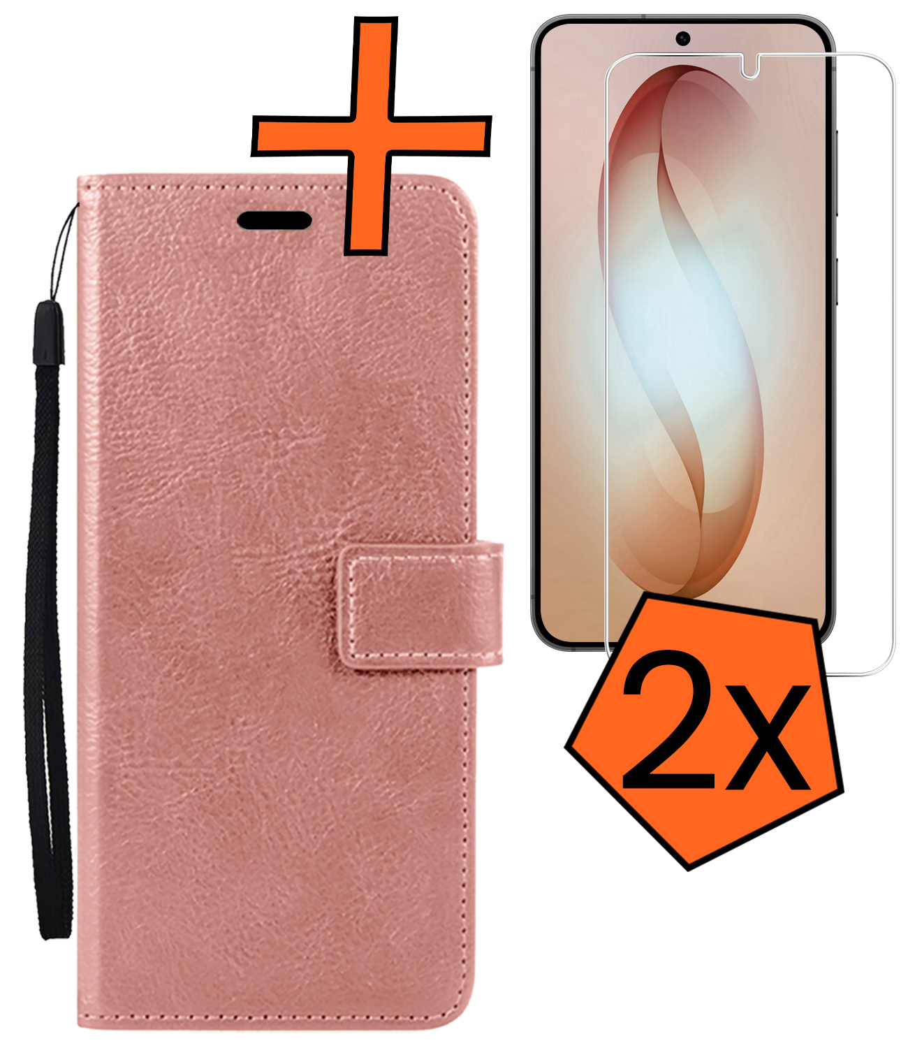 Nomfy Nomfy Samsung Galaxy S26 Hoesje Bookcase Met 2x Screenprotector - Rose Goud