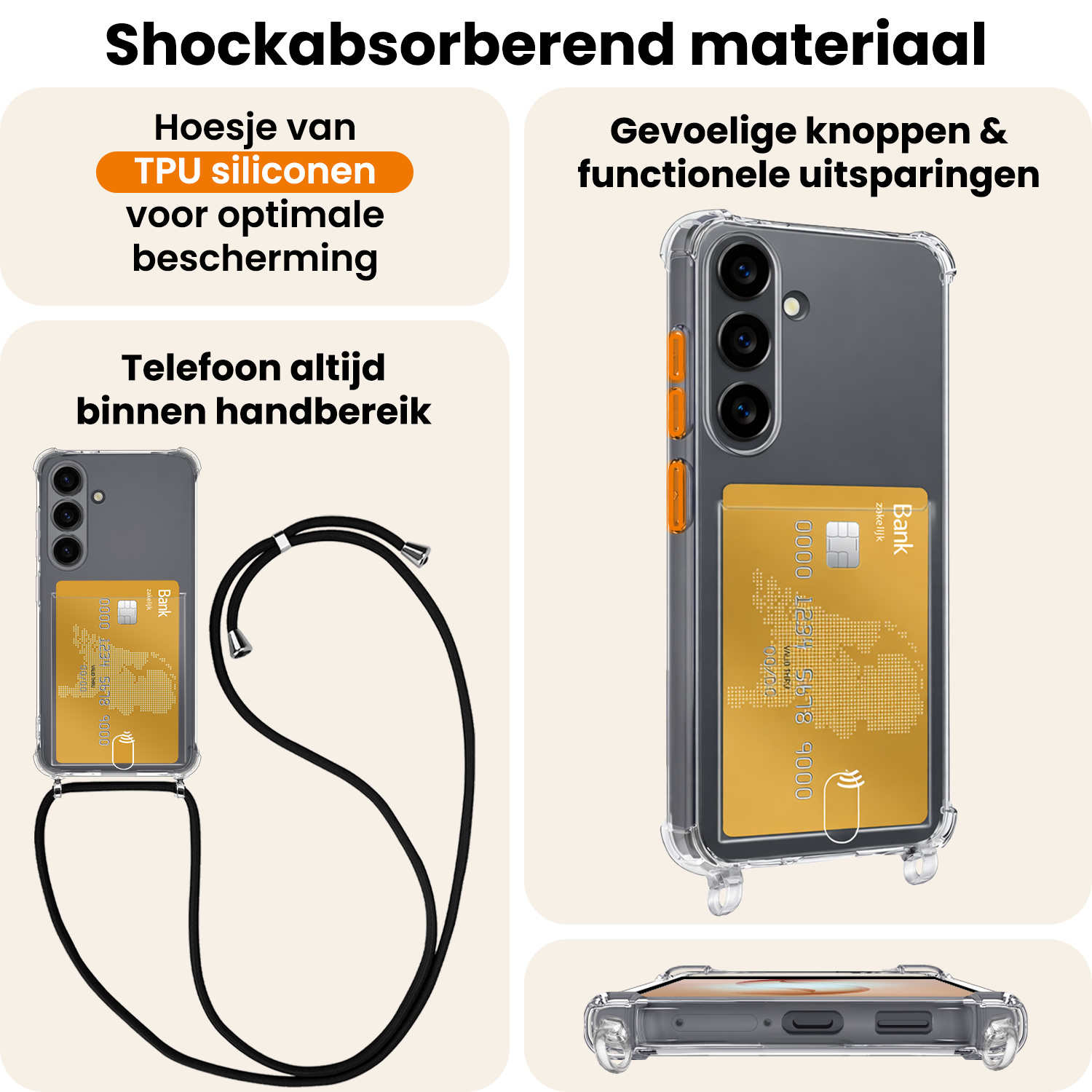 Nomfy Nomfy Samsung Galaxy S26 Plus Hoesje Pashouder met Koord - 2 PACK