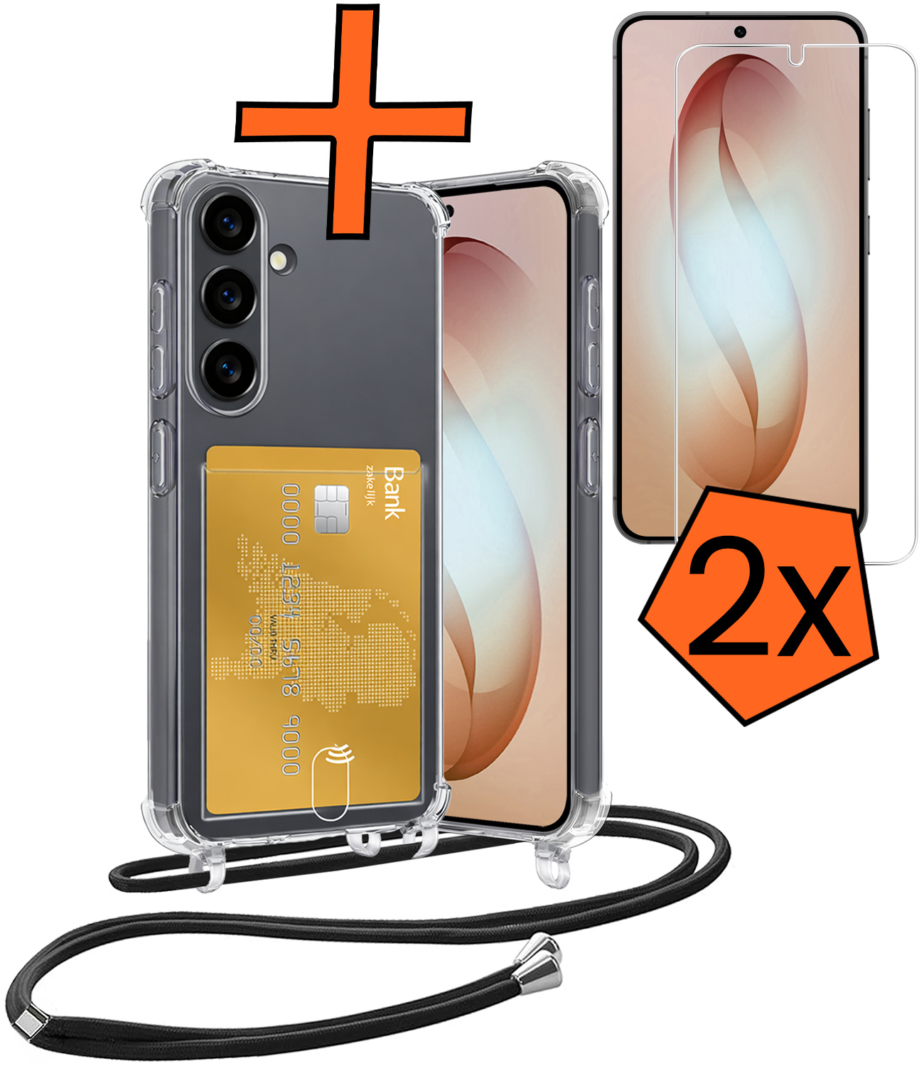 Nomfy Nomfy Samsung Galaxy S26 Plus Hoesje Pashouder met Koord Met 2x Screenprotector