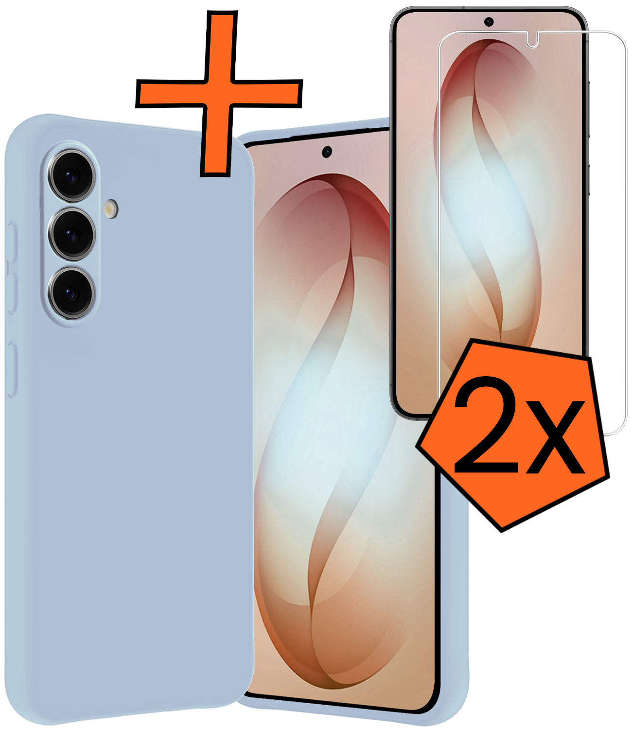 Nomfy Nomfy Samsung Galaxy S26 Plus Hoesje Siliconen Met 2x Screenprotector - Lichtblauw