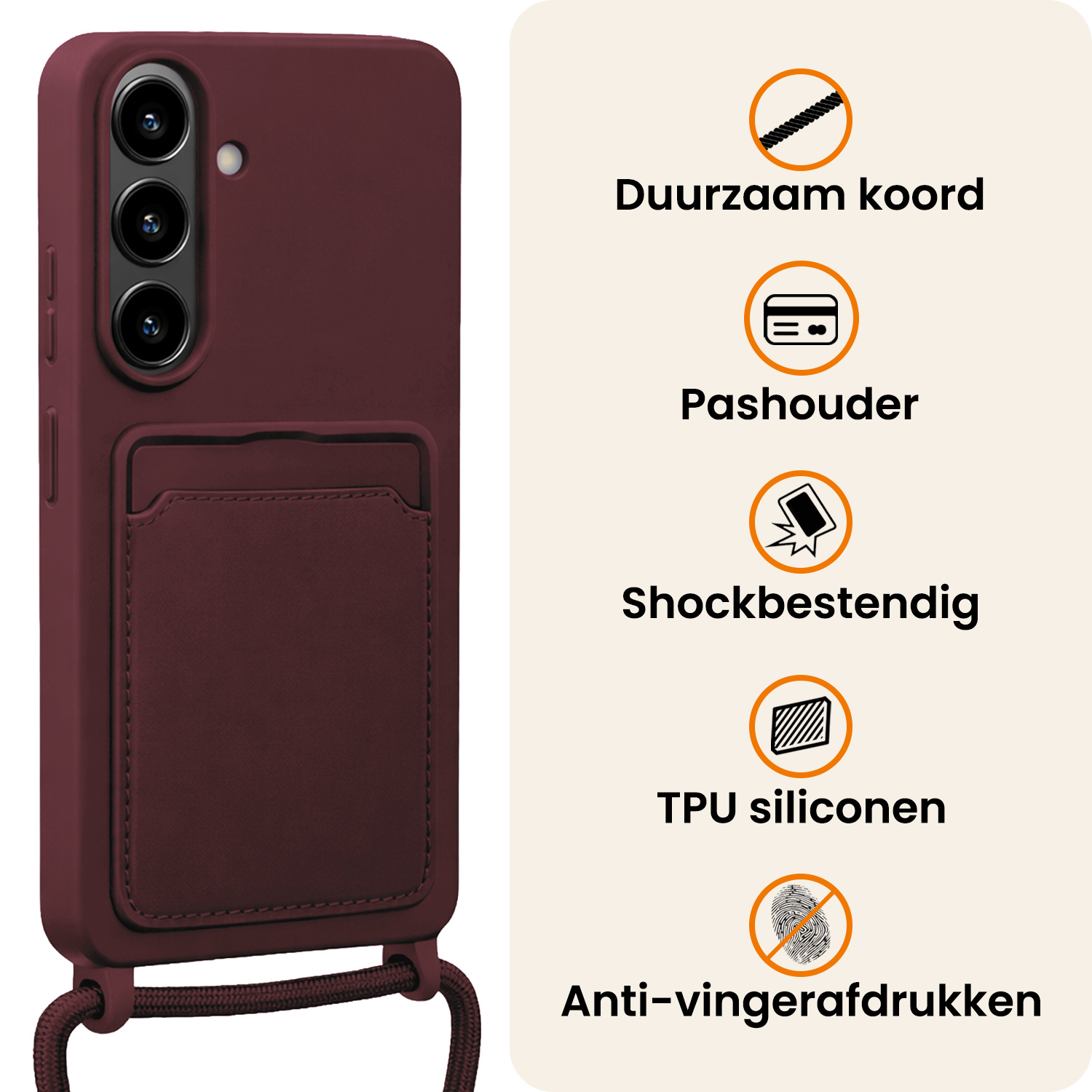 Nomfy Nomfy Samsung Galaxy S26 Plus Hoesje Pashouder met Koord Met Screenprotector - Aubergine